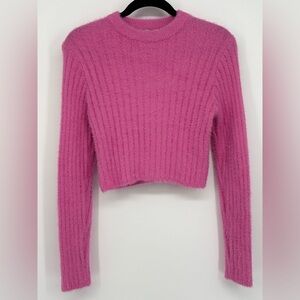 HIPPIE ROSE Sweater Fuzzy Soft Knit Pink Ribbed Crop Women’s Medium